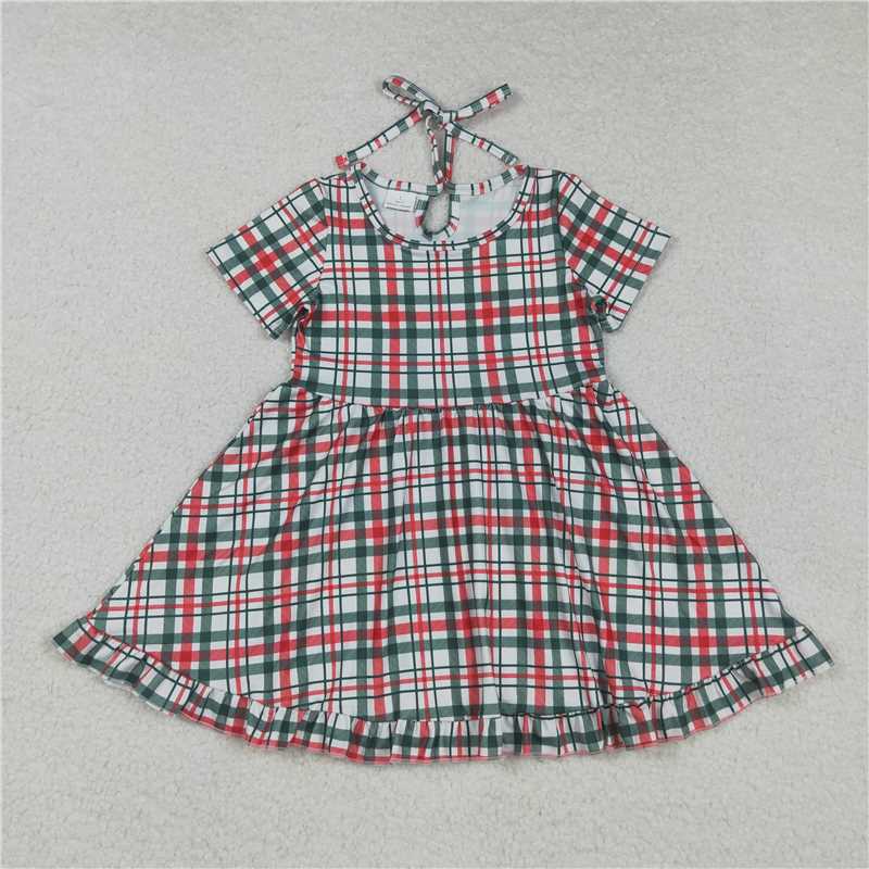X828 GSD2613 Christmas red and green plaid short-sleeved dress
