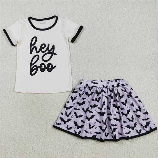X829  GSD2772 Hey Boo Short-Sleeved Batwing Purple Skirt Set