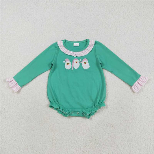 X916  LR2411 Embroidered Santa Claus pink striped lace green long-sleeved bodysuit
