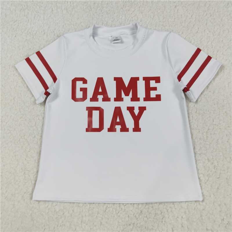 X828  GT1102 Game Day white yoga short-sleeved top with red offset print and stripes