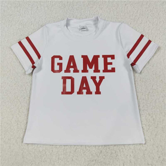X828  GT1102 Game Day white yoga short-sleeved top with red offset print and stripes