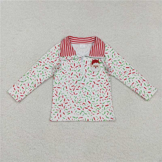 X901  BT1294 Embroidered Ice Cream Santa White Zipper Long-Sleeved Top