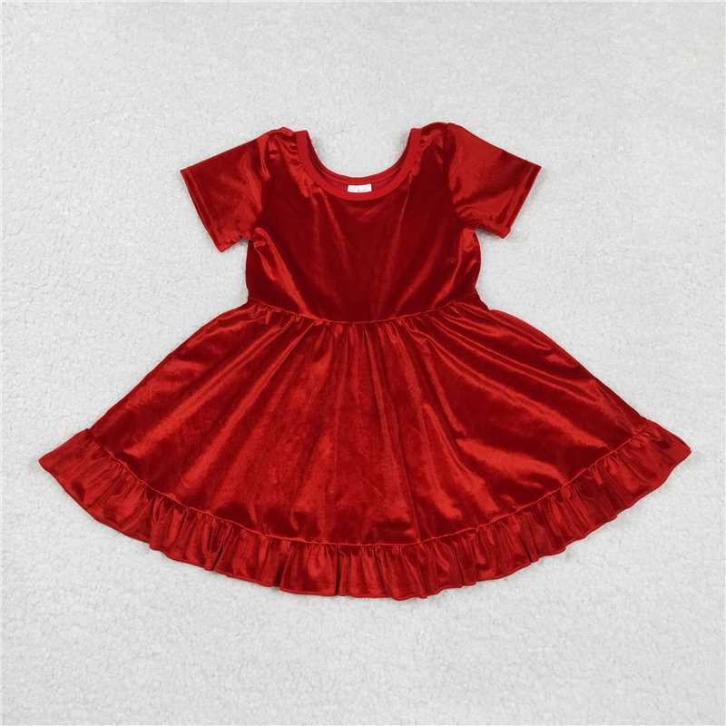 X828  GSD2614 Christmas Red Gold Velvet Short-Sleeved Dress