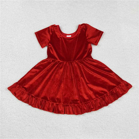 X828  GSD2614 Christmas Red Gold Velvet Short-Sleeved Dress