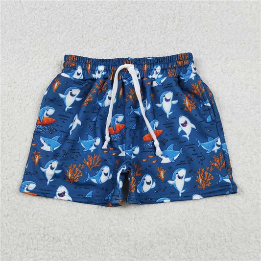 X1.5  S0585 Shark Coral Blue Swim Trunks