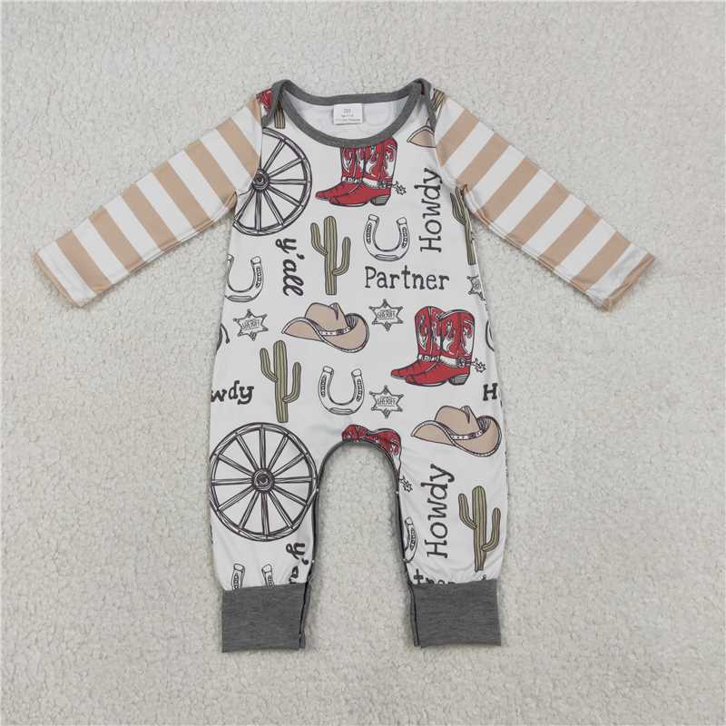 X1.5  LR2977 Boots Cactus Cowboy Hat Khaki Striped Long-Sleeve Jumpsuit