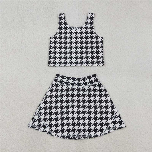 X1.9 GSD2858 Black and White Houndstooth Sleeveless Pants/Skirt Yoga Set