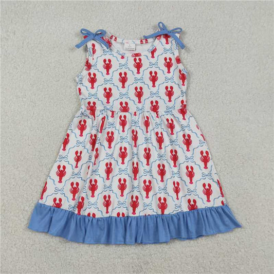 X1.7  GSD3389 Blue crayfish bow pattern plaid lace sleeveless dress
