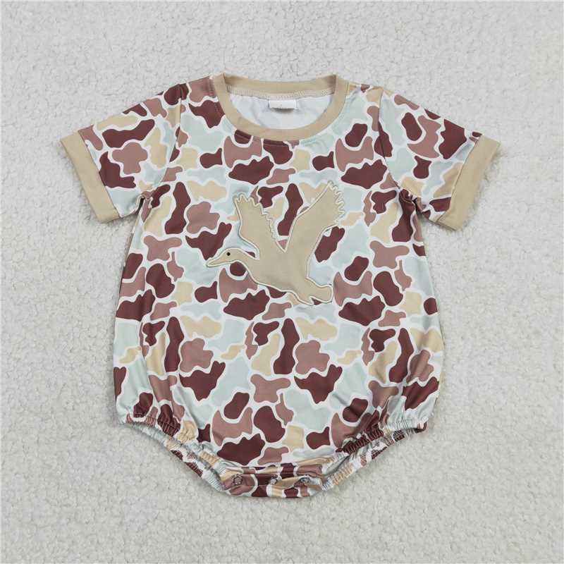 X1.2  SR3658 Orange-green camouflage pocket button collar short-sleeved jumpsuit