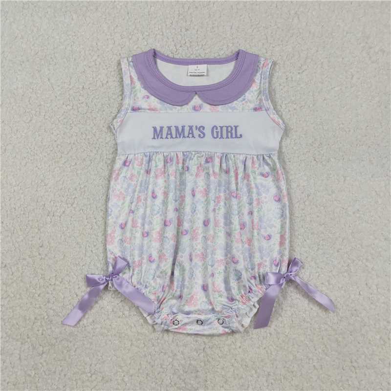 SR3591 Embroidered Mama's Girl Purple Bow and Flower Vest Jumpsuit