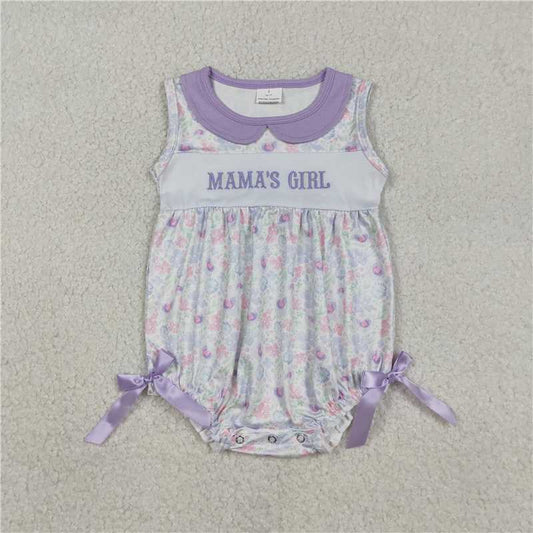 SR3591 Embroidered Mama's Girl Purple Bow and Flower Vest Jumpsuit