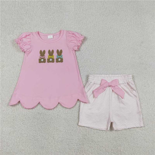 X1.9 GSSO2728 Embroidered Three Ducks Blue Flutter Sleeve Green and White Checkered Shorts Set