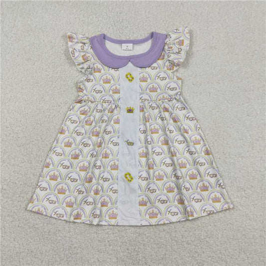 X1.8  GSD2891 Embroidered Carnival Crown Mask Purple Peter Pan Collar Flutter Sleeve Dress