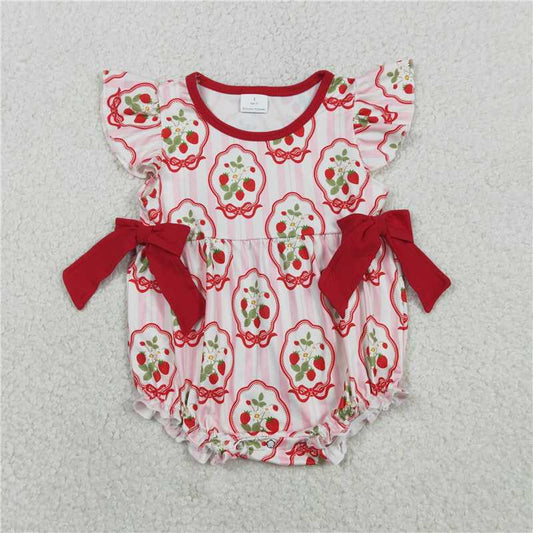 SR3767 Pink plaid vest bodysuit with colorful rabbit and bow pattern