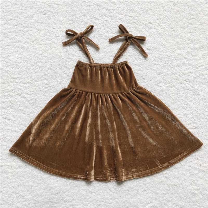 GSD0448 Brown gold velvet suspender dress