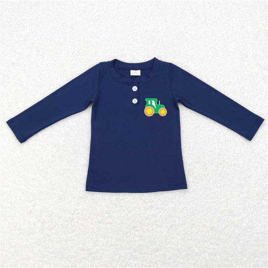 GT0355 Embroidered Tractor Dark Blue Long Sleeve Top