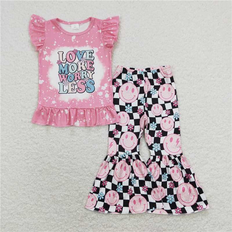 GSPO1311 love more worry less letter pink short-sleeved trousers suit