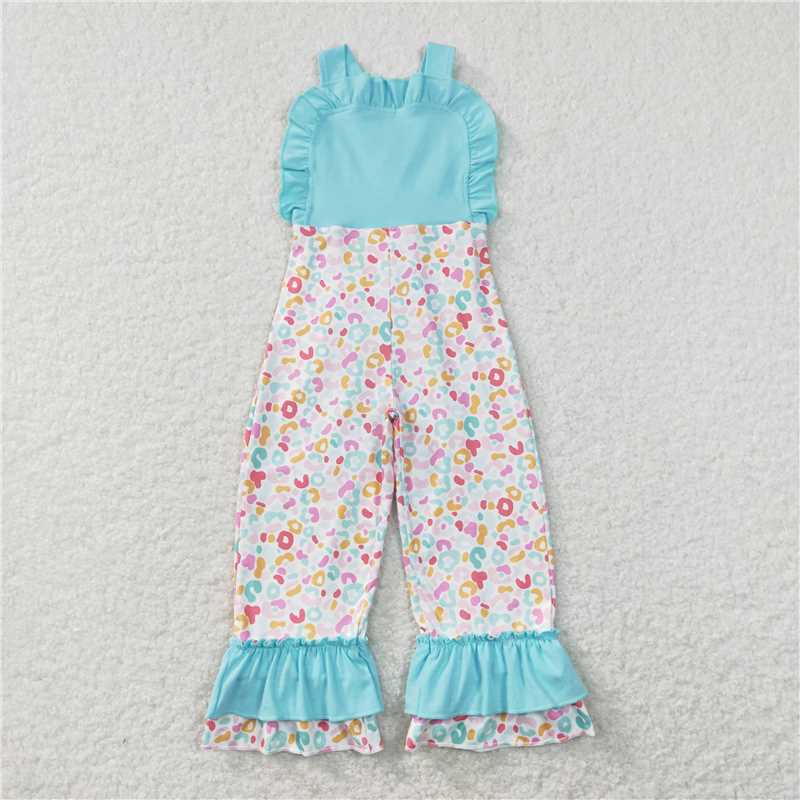 SR0966 Colorful leopard print blue lace overalls jumpsuit