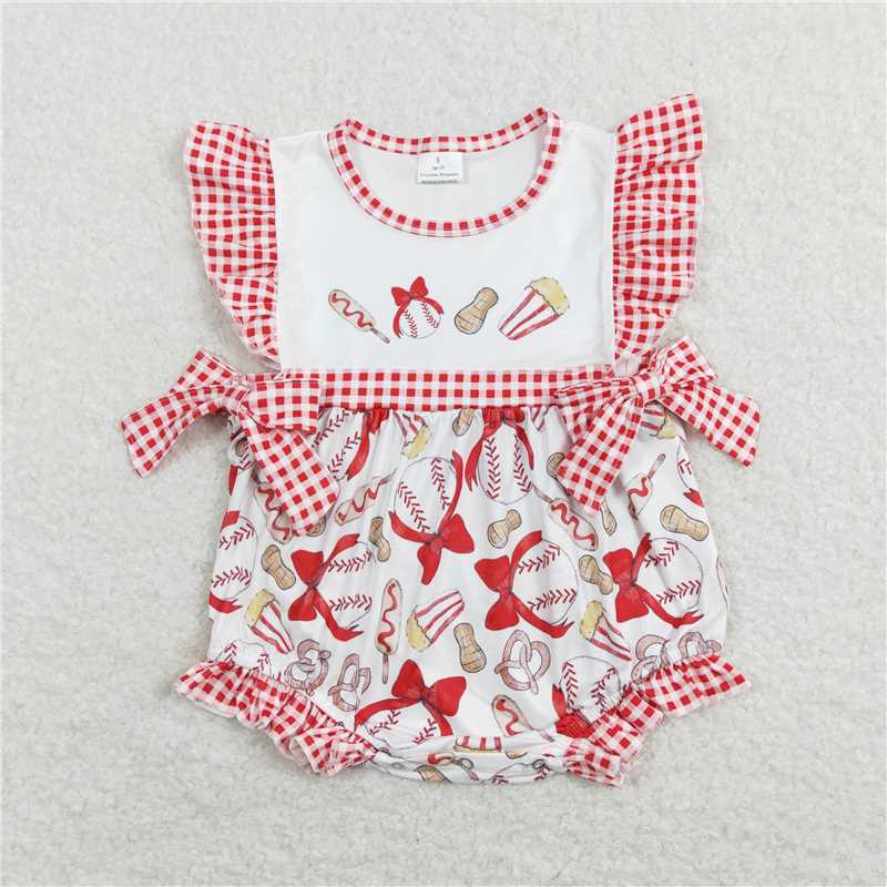 Bow Baseball Peanut Popcorn Red and White Plaid Bow Vest Jumpsuit