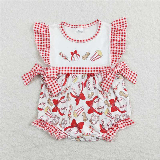 Bow Baseball Peanut Popcorn Red and White Plaid Bow Vest Jumpsuit