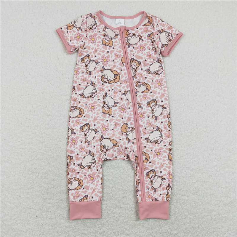 SR0924 Alpine cow head flower pink zipper jumpsuit