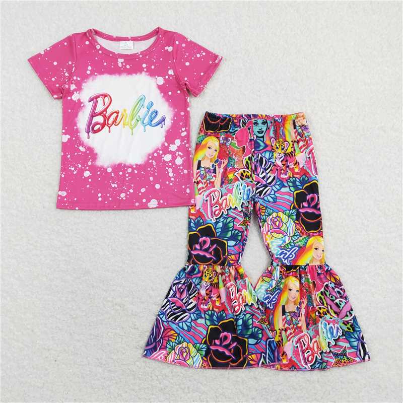 barbie letter magenta short sleeve floral trousers suit