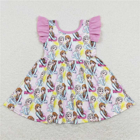 GSD0762 Cartoon princess rose pink flying sleeve dress