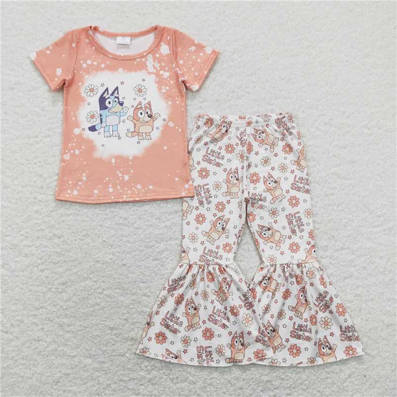 GSPO1335 bluey little sister letter flower orange short-sleeved trousers suit