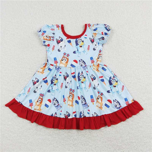 GSD0744 bluey popsicle red lace blue short-sleeved dress