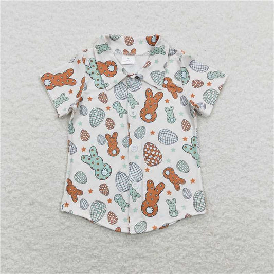 BT0529 Colorful Bunny Button Short Sleeve Top