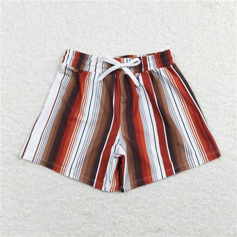 S0237 Orange, red, white and brown striped swimming trunks