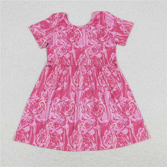 GSD1116 Flamingo rose red short-sleeved dress