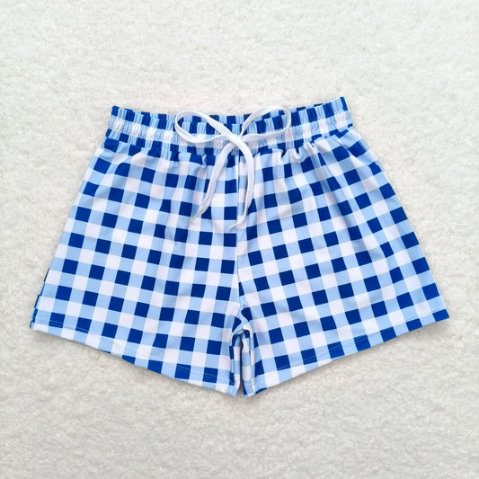 S0232 Blue and white plaid swimming trunks