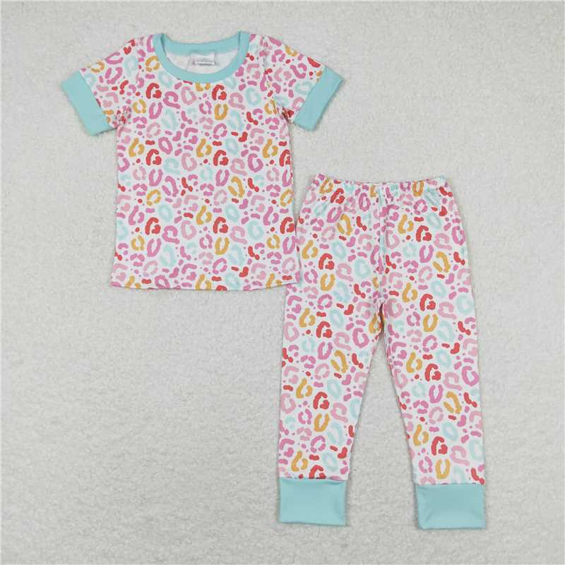 GSPO1386 Colorful leopard print short-sleeved trousers pajama set