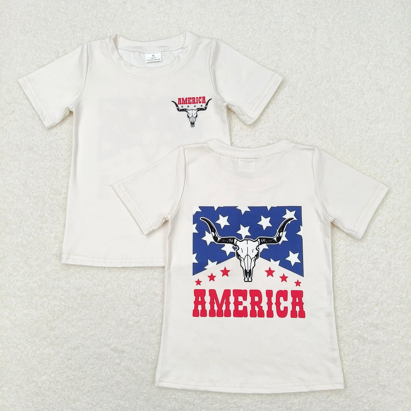 GT0465 america star alpine cow head beige short sleeve top