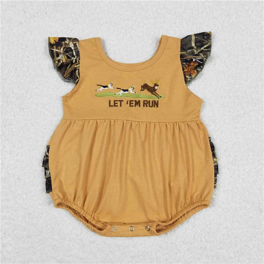 SR1219 let run embroidered puppy elk light brown vest jumpsuit