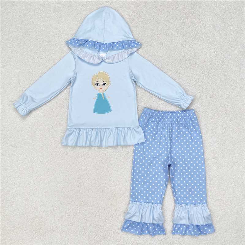 GLP1289 Disney Princess Blue Hooded Polka Dot Pants Set