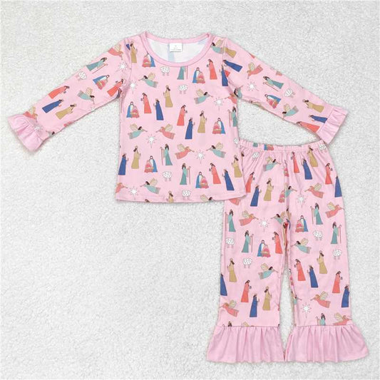 GLP1278 Jesus lace pink long-sleeved trousers pajama set