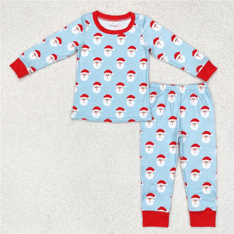 BLP0523 Santa Claus blue long-sleeved and long-pants pajama set