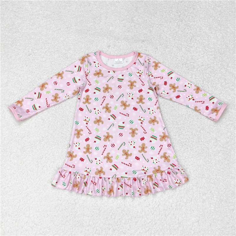 GLD0550 Christmas cake gingerbread man pink long-sleeved dress