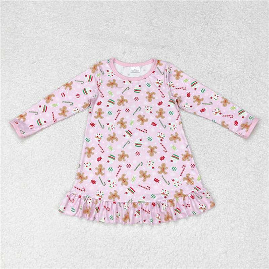 GLD0550 Christmas cake gingerbread man pink long-sleeved dress