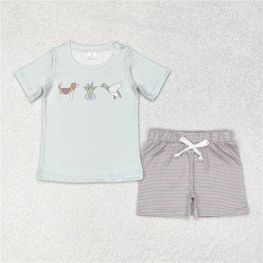 BSSO0980 Puppy duck blue green short sleeve striped shorts suit