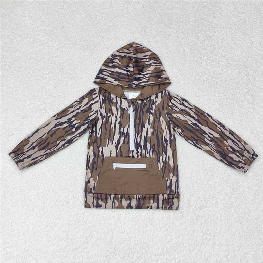 BT0753 Military green camouflage zipper pocket hooded long-sleeved top