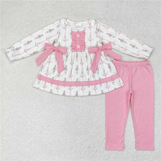 GLP1283 Christmas Nutcracker Pink Bow Long Sleeve Pants Set