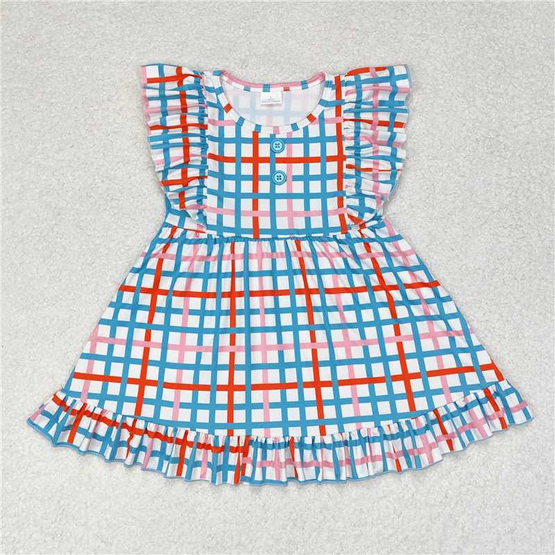 GSD1331 Colorful plaid lace button sleeveless dress