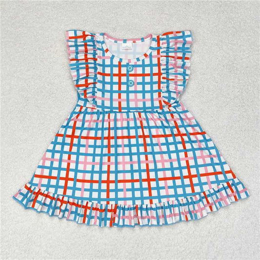 GSD1331 Colorful plaid lace button sleeveless dress