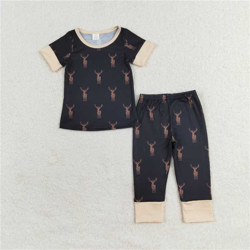 BSPO0440 Modal deer brown black short-sleeved long pants pajamas set