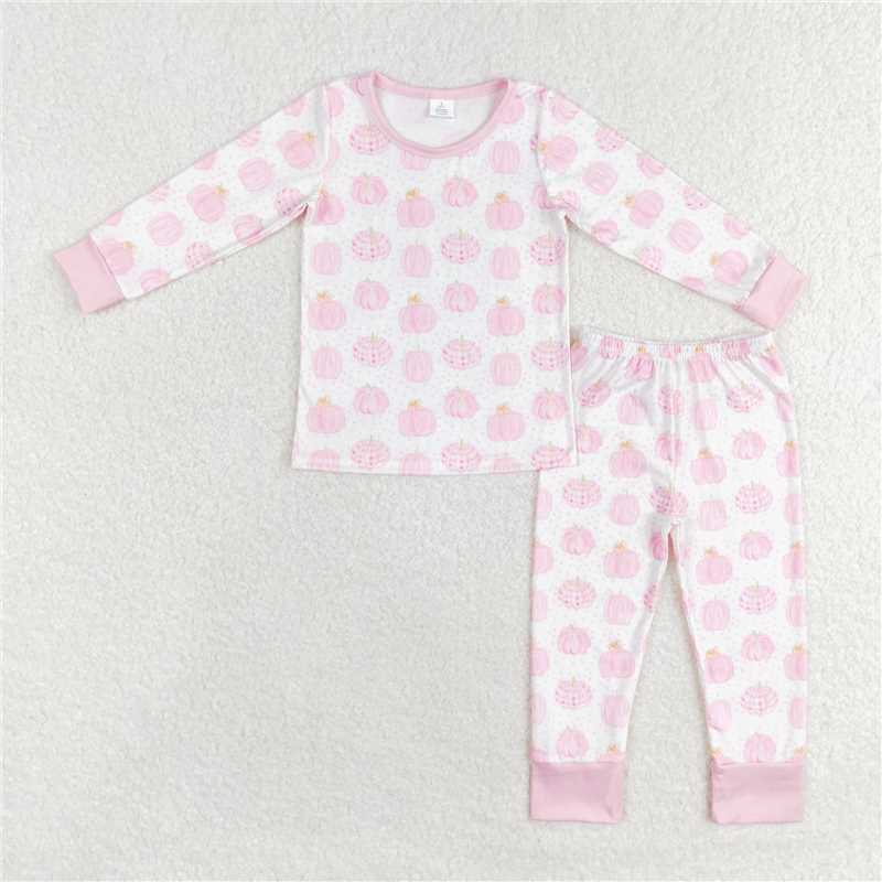 GLP1188 Modal pumpkin pink white long-sleeved trousers pajamas set