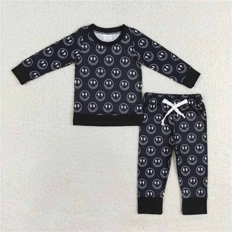 BLP0565 Lightning smiley face black long-sleeved trousers suit