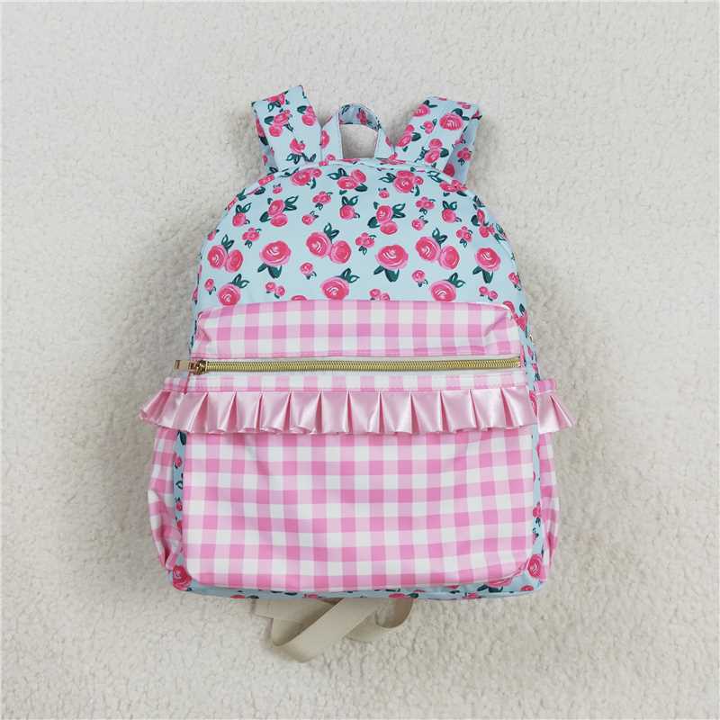 BA0217 Flower pink plaid blue backpack